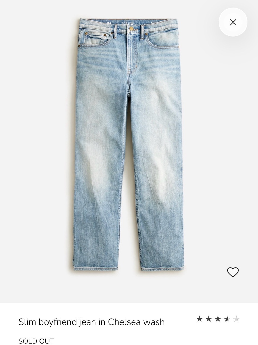 NWOT J Crew Retail Slim Boyfriend Jean in Chelsea Wash. Size 32.